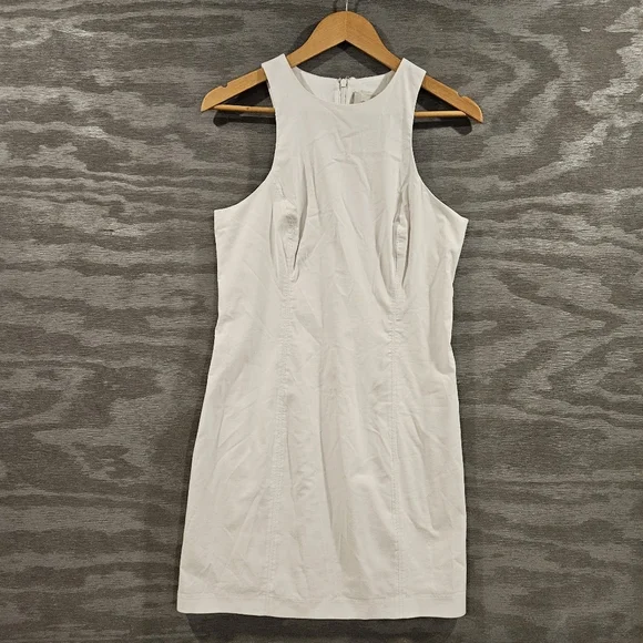 BHLDN SZ Med White Halter Helena Sleeveless Seamed Mini Lined Dress Zip Back - Picture 2 of 13